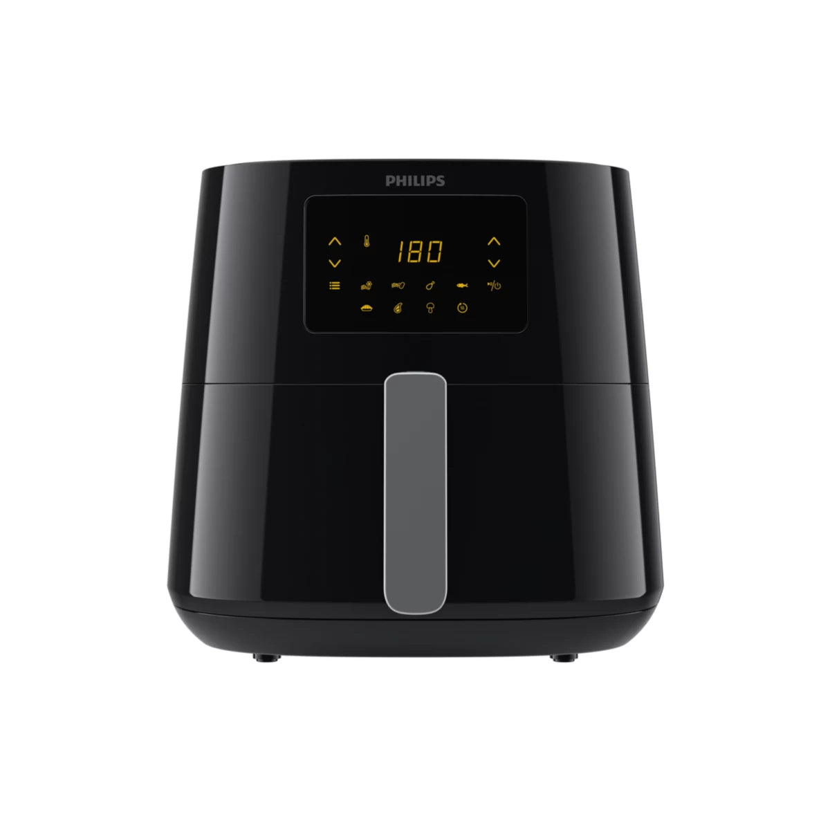 De Ninja Airfryer MAX PRO op een aanrecht, omringd door diverse bereide gerechten – gebak, gegrilde vis met groenten, geroosterd vlees en salade – wat de veelzijdigheid van de 6-in-1 kookprogramma’s (Air Fry, Max Crisp, Bakken, Roosteren, Opwarmen en Drogen) laat zien.